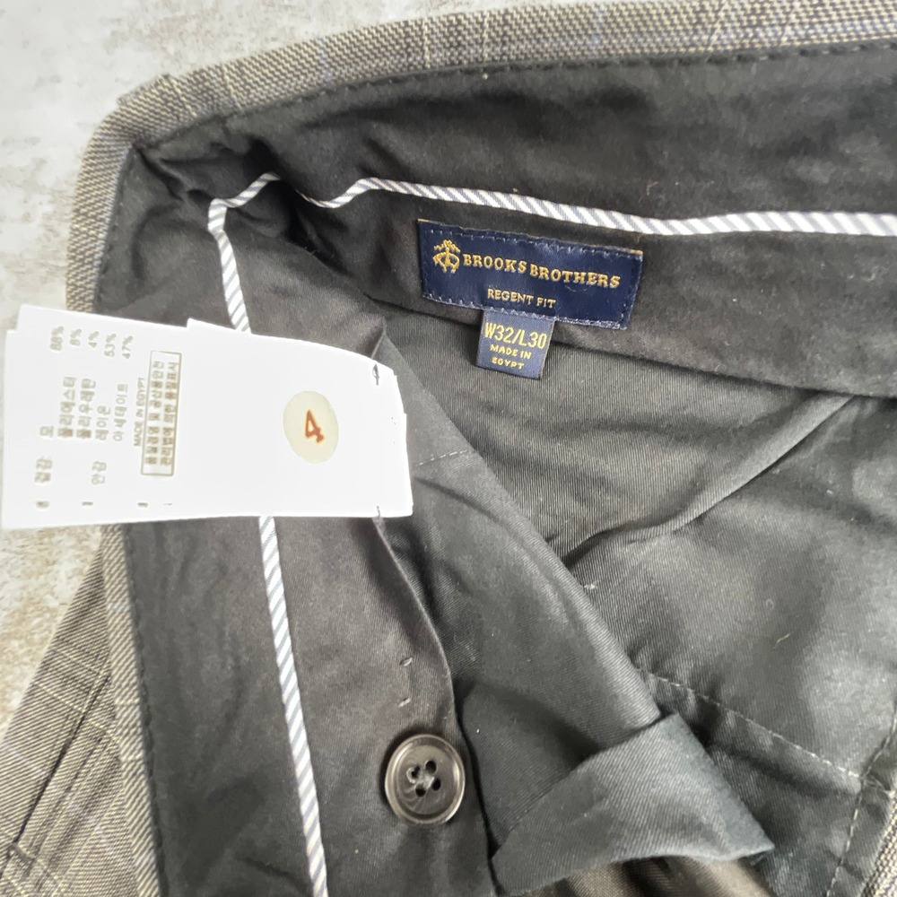 Brooks Brothers Regent Fit Dress Pants Mens 32x30 Gray Windowpane Plaid Wool - Picture 7 of 12